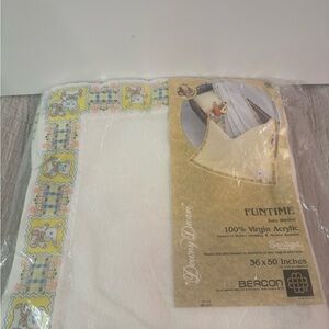 Vintage Beacon Funtime Baby Acrylic Blanket with Bear Satin Trim